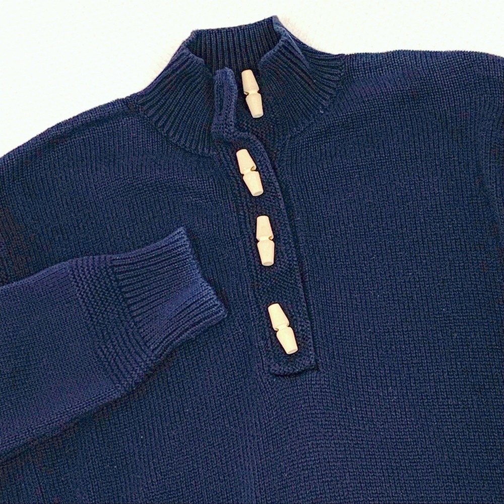 Lauren Ralph Lauren Navy Blue Toggle Mock Neck Cotton Sweater Womens Medium M